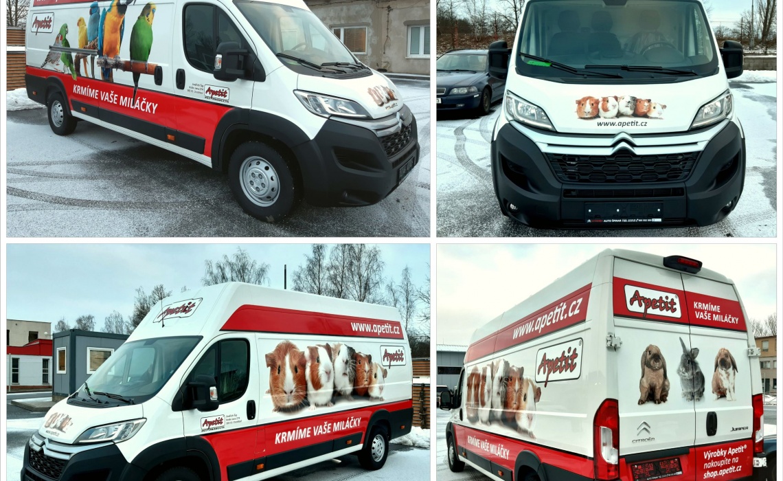 Pixel reklama - polep vozu Apetit - kombinace řezané a tištěné lité samolepky